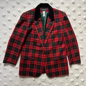 Vintage Sag Harbor Blazer Red Green Plaid Women’s Size 12 Christmas Holiday